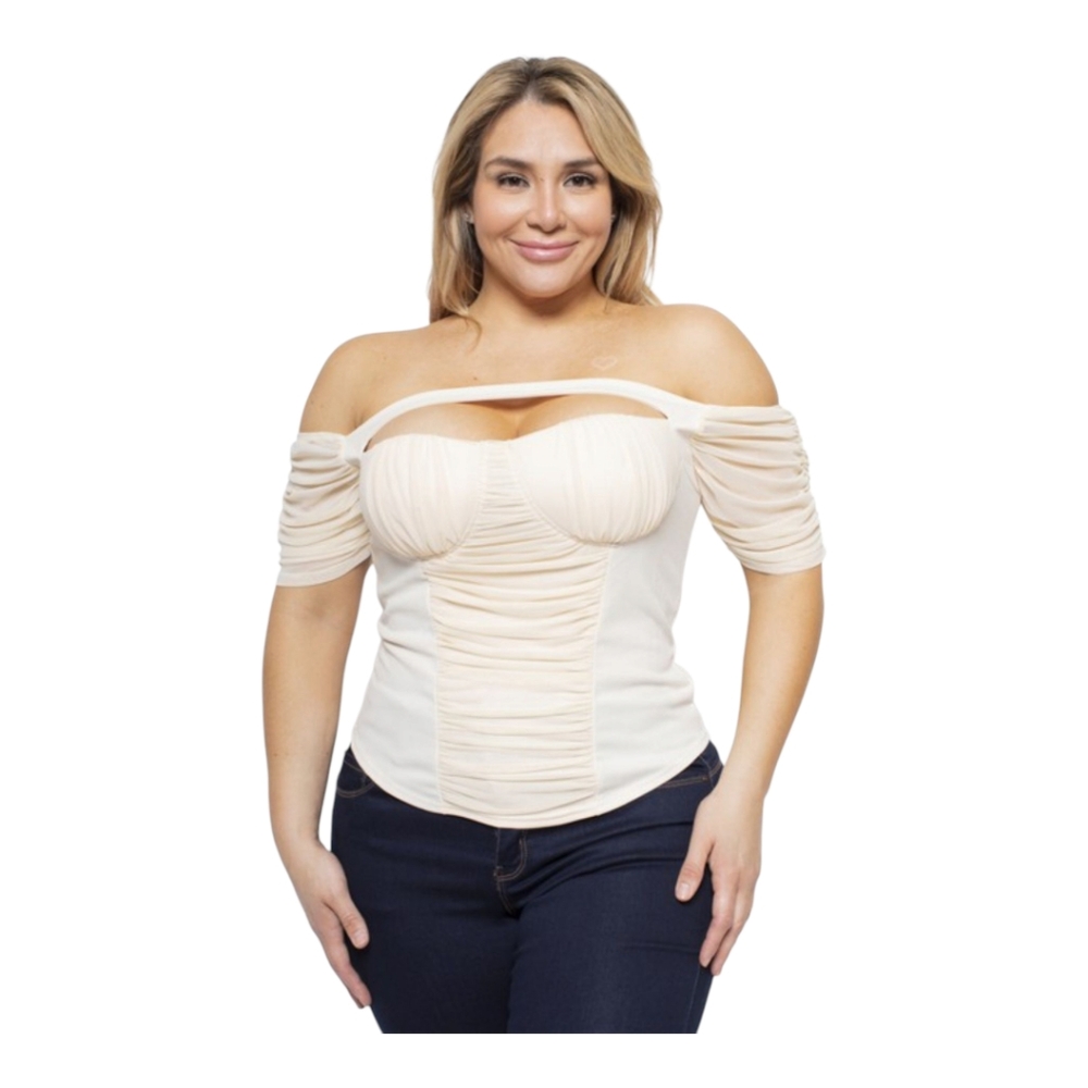Ivory Off-Shoulder  Mesh Top